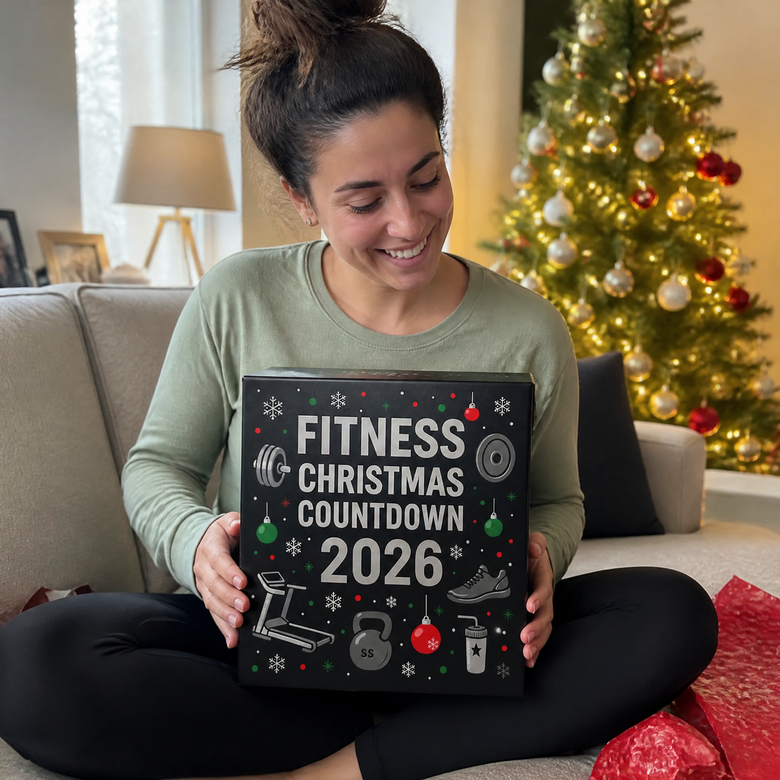 Woman smiling at her Fitness Christmas Countdown gift